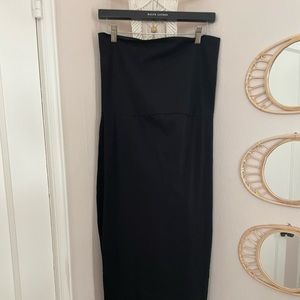 Black cotton/span maternity maxi skirt with side slits